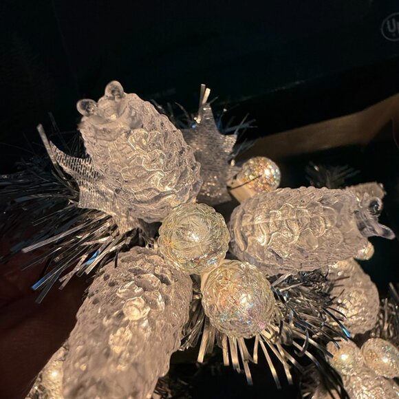 Set 2 Vtg Nature Clusters White Glitter Plastic Pinecone Christmas Light String - Picture 4 of 13